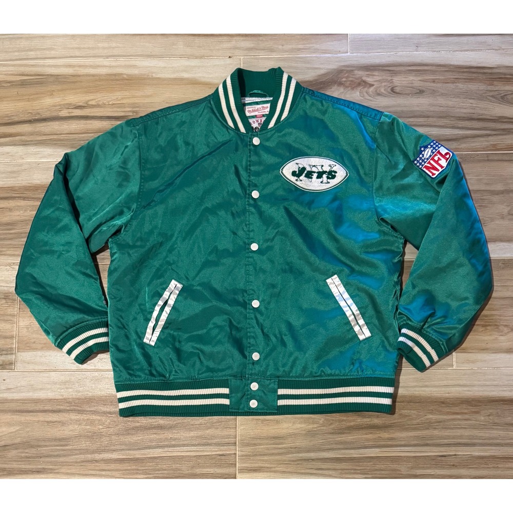 Mitchell & Ness New York Jets Satin Varsity Jacket XL Green‎ NFL Throwbacks Snap